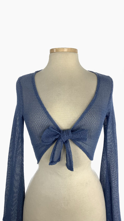 Knit mesh flare-sleeve crop - small