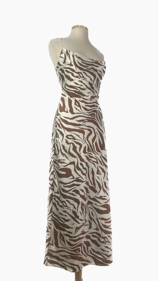 Satin zebra print maxi dress - small