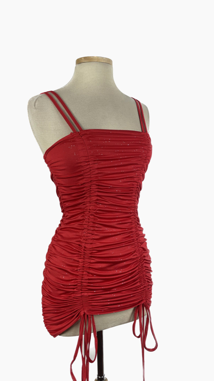 Sparkly ruched mini dress in red - medium