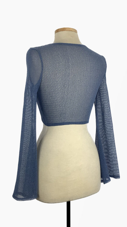 Knit mesh flare-sleeve crop - small